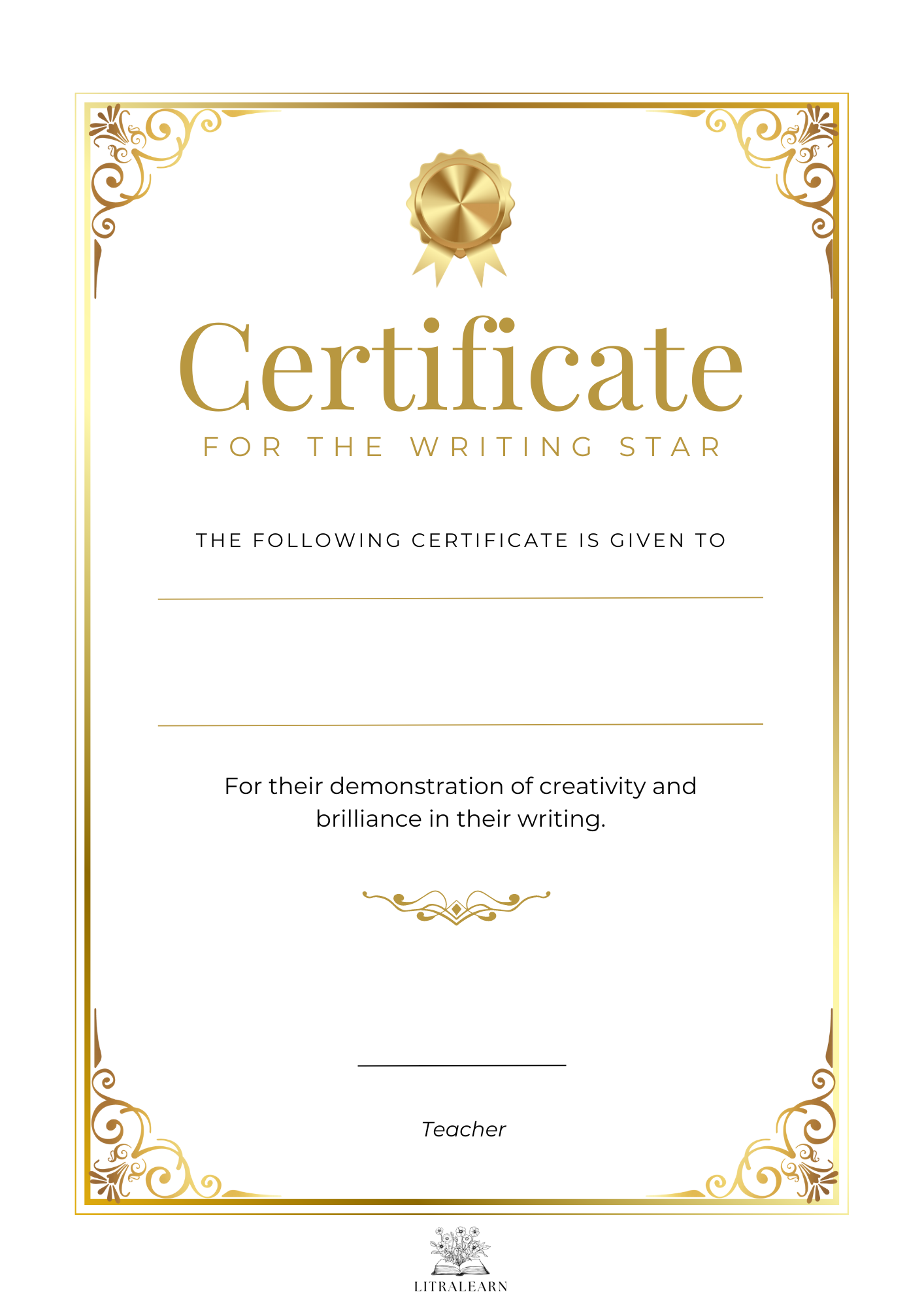 Writing Star Certificate